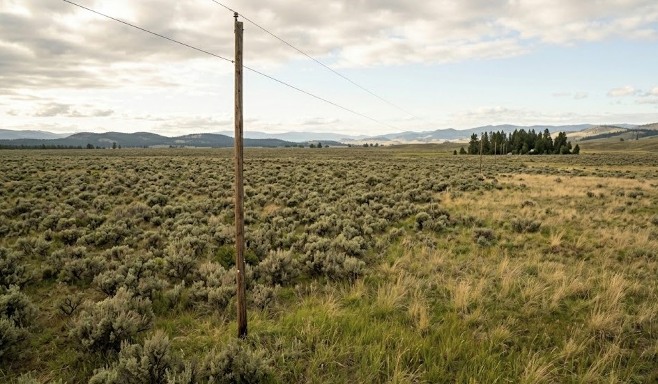 Distant power lines showing utility extension needed for a remote Washington parcel