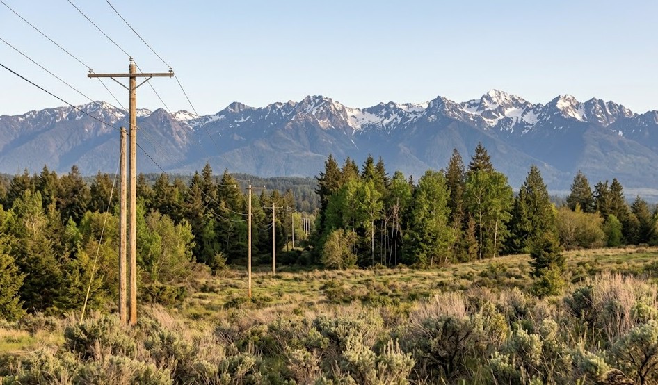 Power line extension toward a rural Washington property for utility access verification